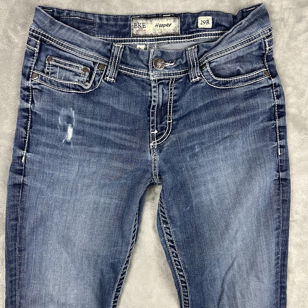BKE Harper Bootcut Jeans Y2K Medium Wash Mid Rise Womens 29R Denim Embroidered